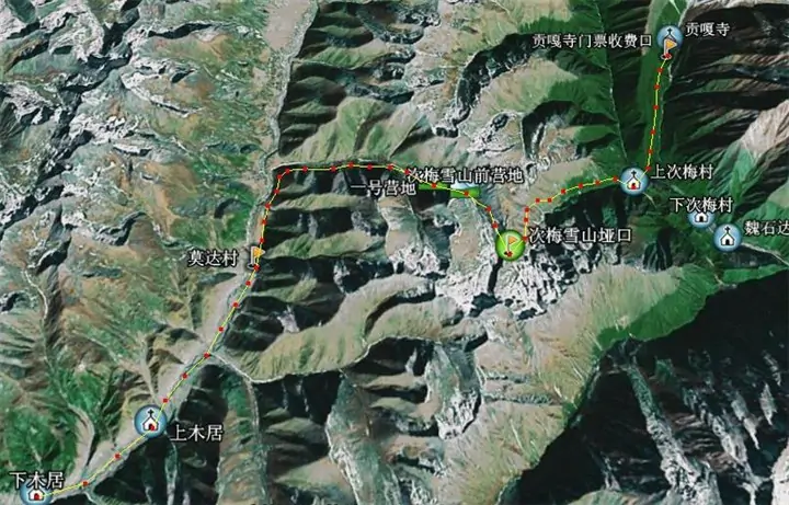 贡嘎西南线穿越路线图